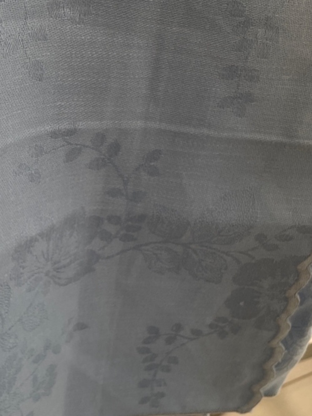 🇮🇹 Vintage Italian Linen Tablecloth Pure Linen Floral & Blue Edge Stitching